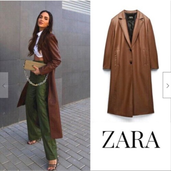 Zara Jackets & Blazers - NWT ZARA FAUX LEATHER TRENCH COAT BROWN